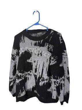 TIDE CARD LOG Black Gray Glitch Abstract Knit Crewneck Sweater Large Streetwear